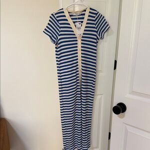 Mango Blue and Cream Knit Top